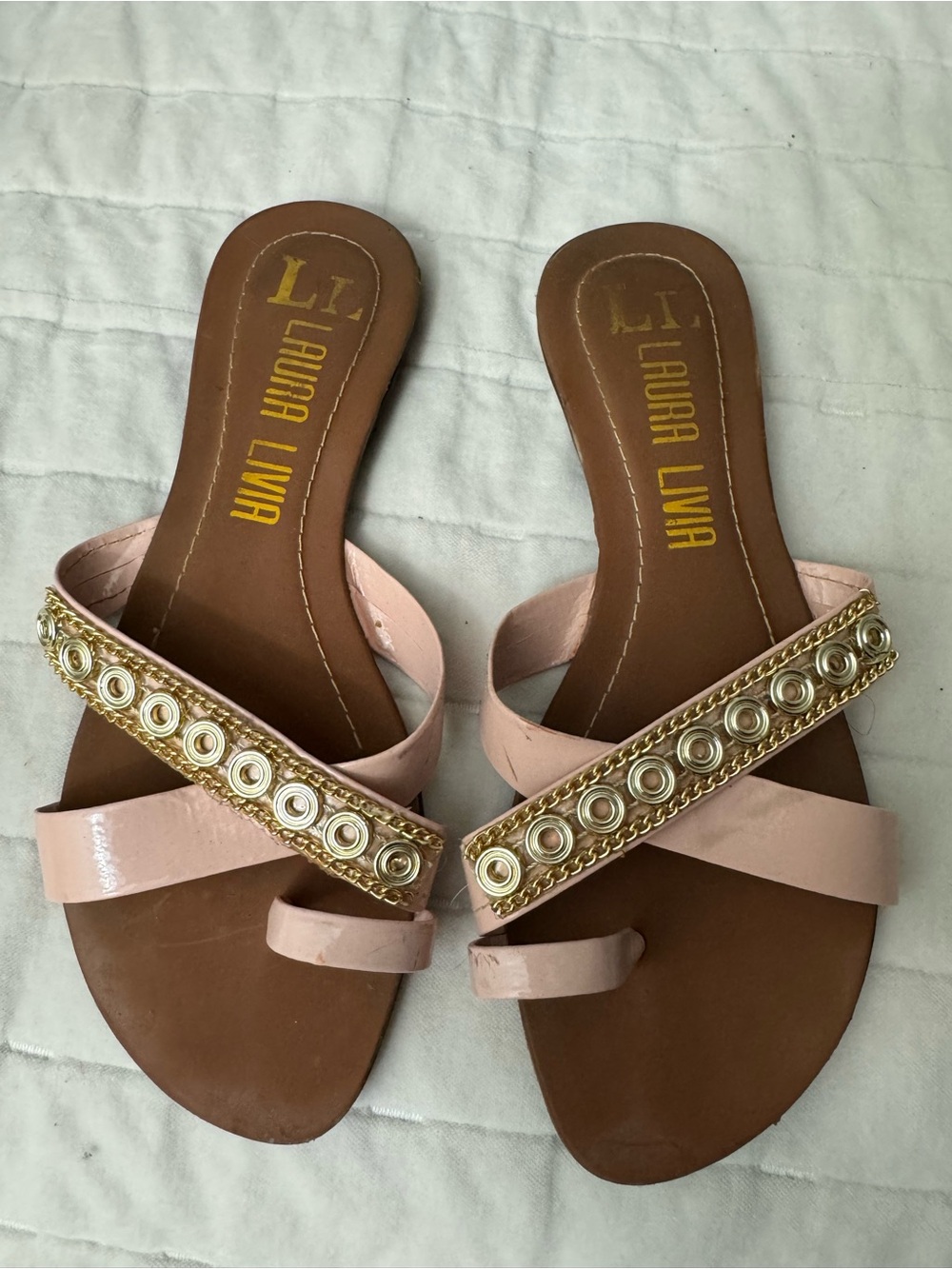 Pink Embellished Toe-Ring Slide Sandals